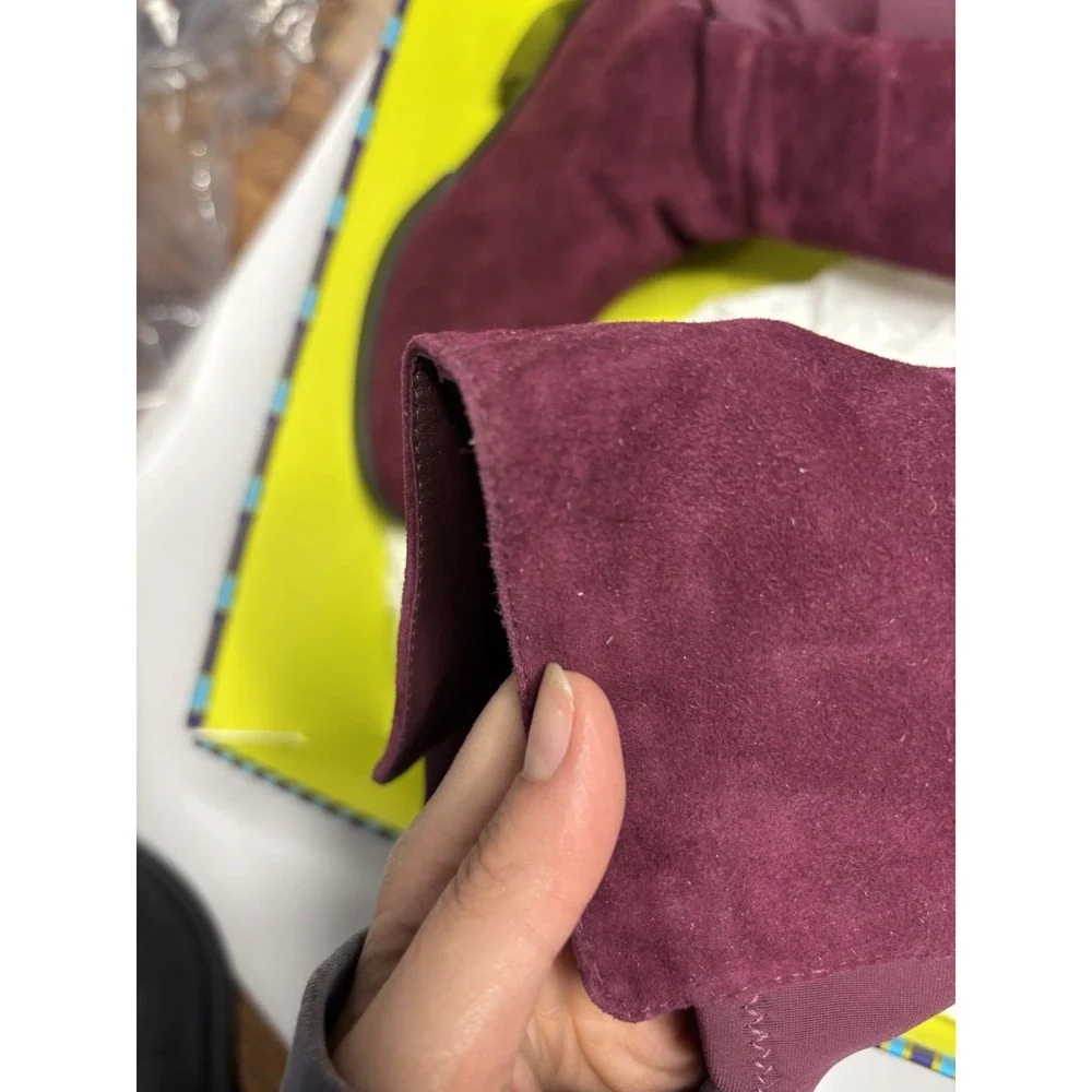 Tory Burch Burgundy Suede Over The Knee Stretch Boots Low Block Heel Womens 6